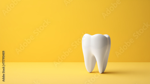 3d white teeth root on a yellow background 3d render of zirconia crown illustration with copy space. photo