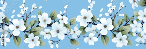 Pattern on blue background white flowers
