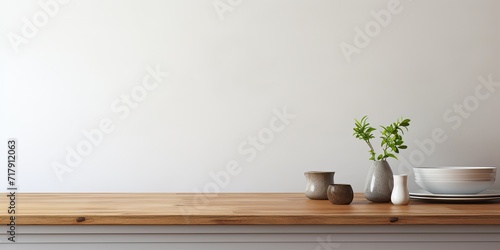 Empty space for showcasing products on a table in a kitchen with home interior furniture.