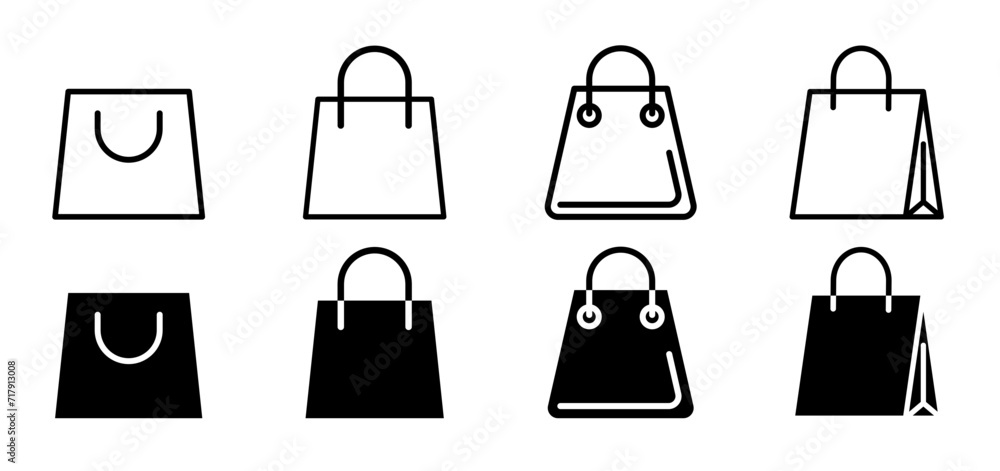 Retail shopping carry bag vector icon set. gift shopper bag sign. supermarket shopping bag symbol collection. - obrazy, fototapety, plakaty 
