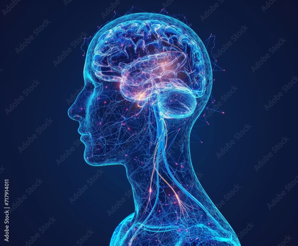 3d view of a human head with the main lines of the brain illustration 3d view of a human head with the main lines of the brain illustration