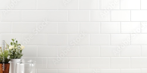 Classic white metro tile with a long, wide picture - textured white rectangle mosaic tiles background.