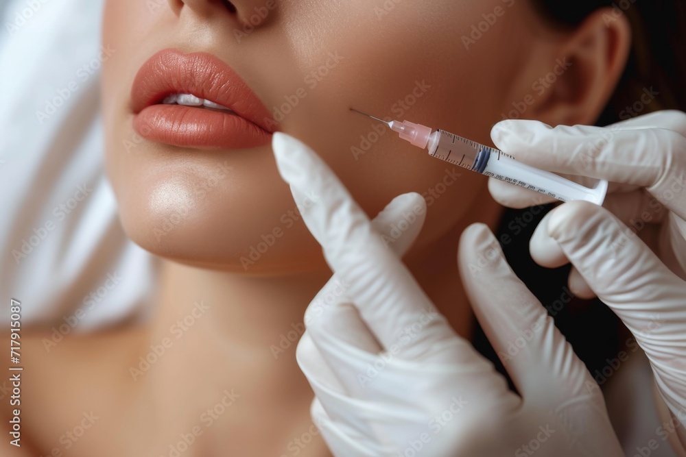 To become more beautiful, a woman is getting plastic surgery injections on her face To become more beautiful, a woman is getting plastic surgery injections on her face
