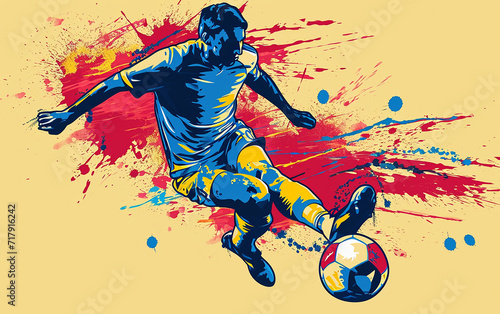 jogador de futebol chutando para o gol, Colagem, estilo pop, retratos impressos em risografia em papel photo