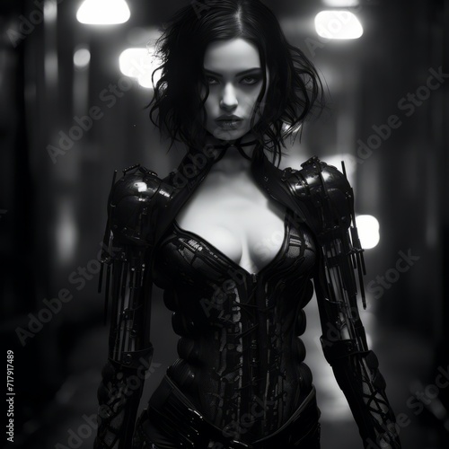 Noir Cyberpunk Woman - Futuristic Dark City Concept