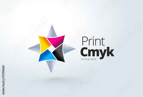 Logo Print CMYK color theme. Abstract Star geometric figure. Template design vector. White background.