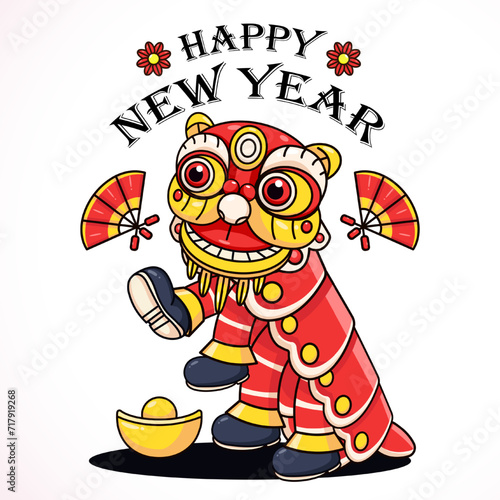 Chinese New Year, cute dragon lion dance. Suitable for logos, mascots, t-shirts, stickers and posters