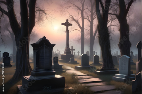 cemetery at night with a cross