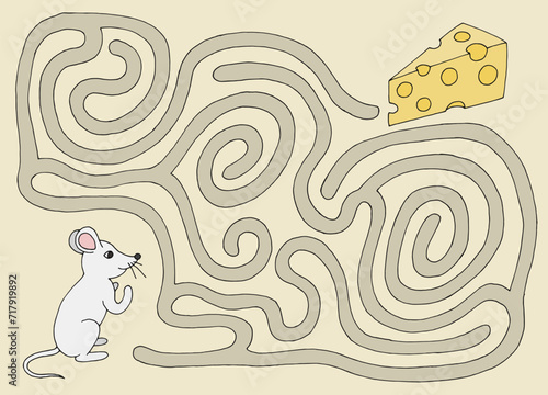 Foto Mouse goes to the cheese maze graphic color sketch illustration vector