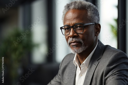 Portrait of senior african bisnessman. Concept of employment of elderly people, business, analytics, business meetings. AI generated