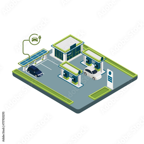 Gas station, fast charging station at the gas station. Solar panel.