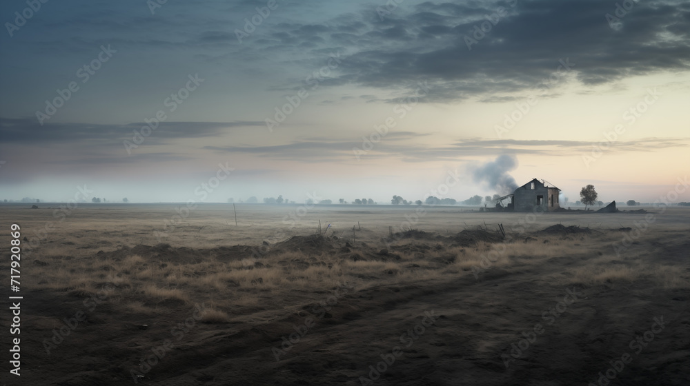 Twilight Haze over Forsaken Farmland: A Silent Post-Apocalyptic Dawn