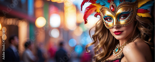 beautiful Female wearing venetian carnival mask and costume