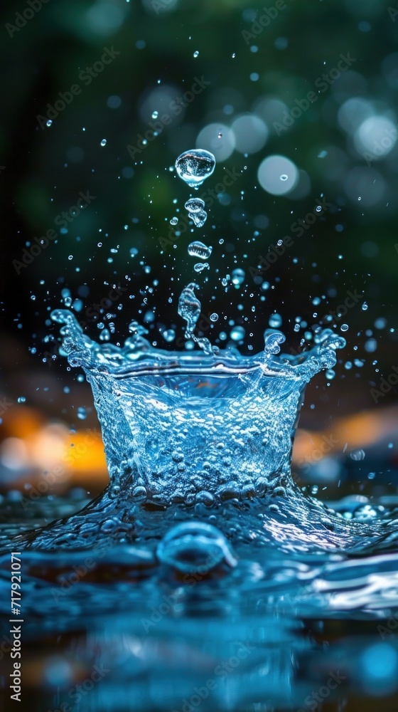 a splash of clean water in the form of a crown, splashes scatter beautifully, concept World Water Day, vertical a splash of clean water in the form of a crown, splashes scatter beautifully, concept World Water Day, vertical