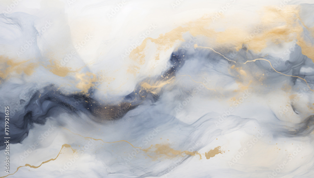 an abstract marble pattern with gold and blue, in the style of light white and gray, soft edges and atmospheric effects,, layered fabrications, meticulous