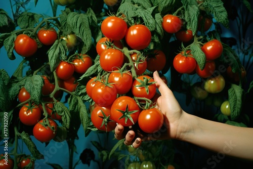Hand-holding tomatoes with leaves