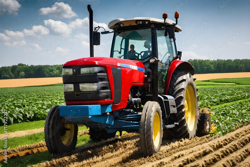 A farmer driving a tractor in a field A farmer driving a tractor in a field