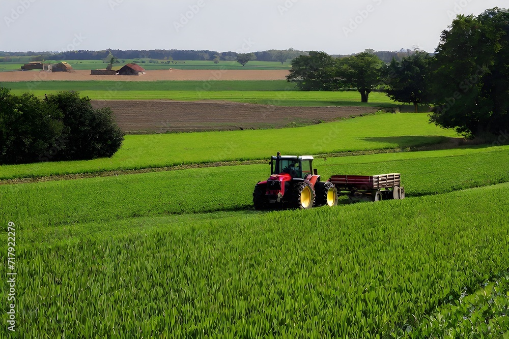 Fototapeta premium A farmer driving a tractor in a field