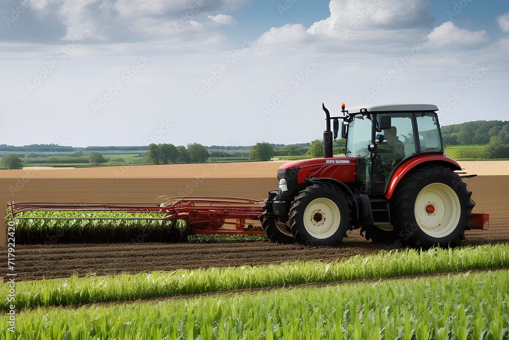 A farmer driving a tractor in a field A farmer driving a tractor in a field