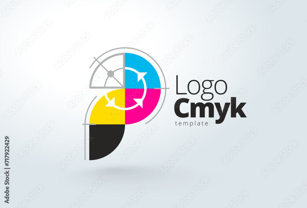 Logo Letter P and CMYK color Print theme. Template design vector. White background