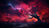 Apocalyptic Vision: Red Nebula Over Barren Landscape