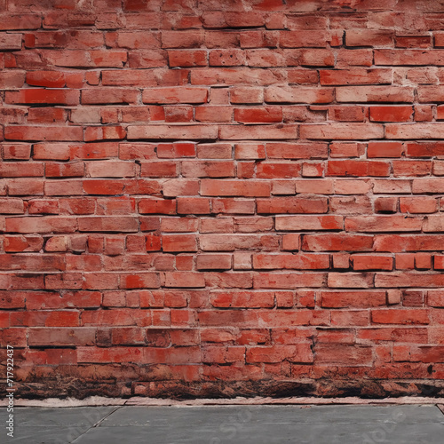 Grungy texture old red brick wall gray floor background minimalism