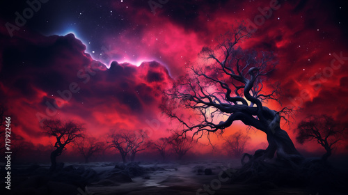 Apocalyptic Vision  Red Nebula Over Barren Landscape