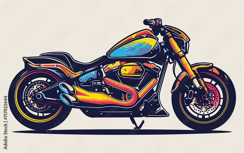 motocicleta design de adesivo, arte, criativo, cores fortes, fundo de cor sólida