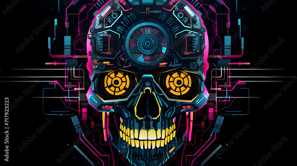 Artificial intelligence skull in cyberpunk style,,
Grim Cyberpunk skull
