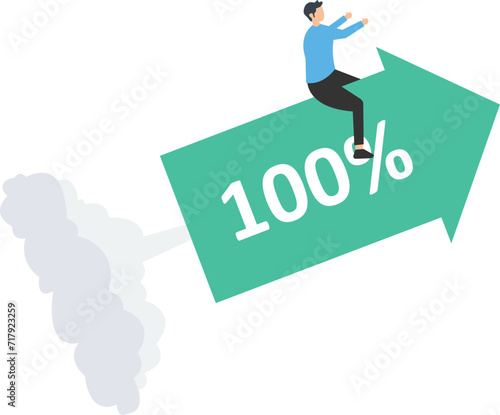 Investment growth boosting profit earning, increase market return or boost growth, growing fast, startup launch project or improvement concept, businessman riding rising up arrow with rocket booster. 