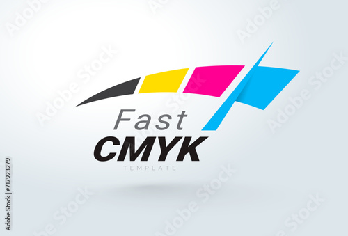 Logo Fast Print. CMYK printing theme. Template design vector. White background.
