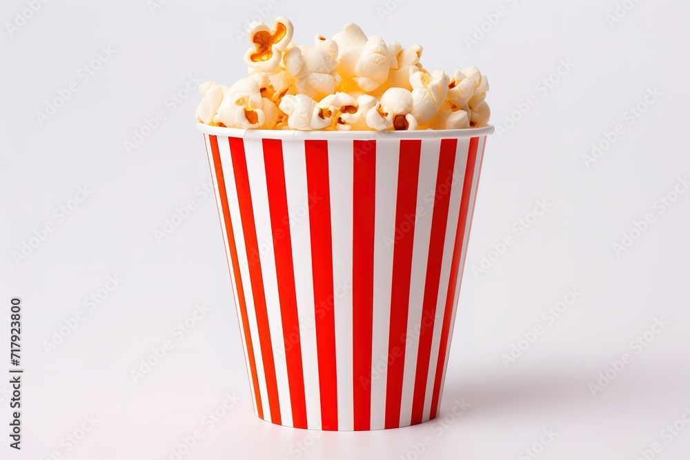 white popcorn from a striped paper cup on a white background popcorn on the go, white popcorn from a striped paper cup on a white background popcorn on the go,