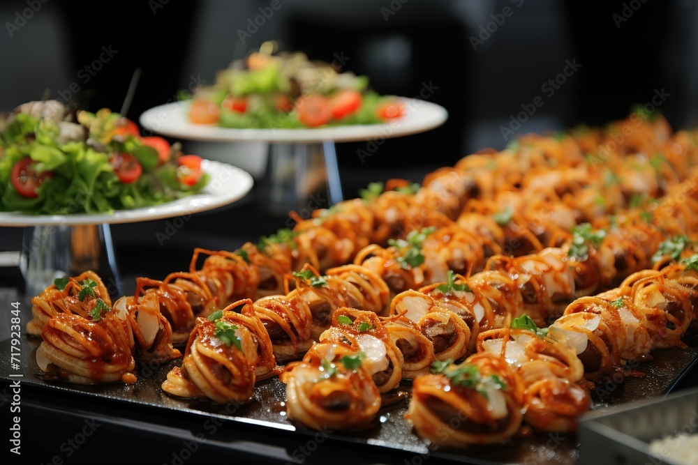 wedding food at an event with snack samples, an evening event served with a variety of food wedding food at an event with snack samples, an evening event served with a variety of food