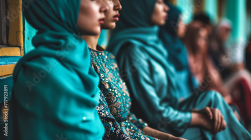 Traditional Indian Wedding Celebration, Elegant Female Attire, Cultural Ceremony Outdoors, Group of Women in Festive Dresses, Asian Bridal Fashion and Beauty