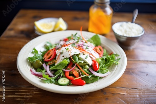 greek salad with roasted peppers added