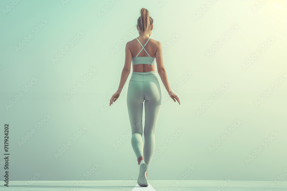 Woman walking in balance on a white line Woman walking in balance on a white line