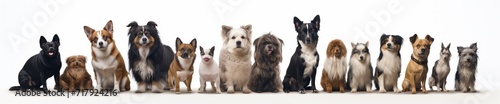 Diverse Canine Assembly: A Charming Line-Up of Various Dog Breeds - Generative AI photo