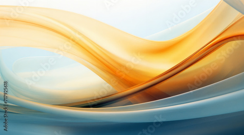 a blue and yellow abstract background with waves and curves in the foreground and a light blue sky in the background, generative ai