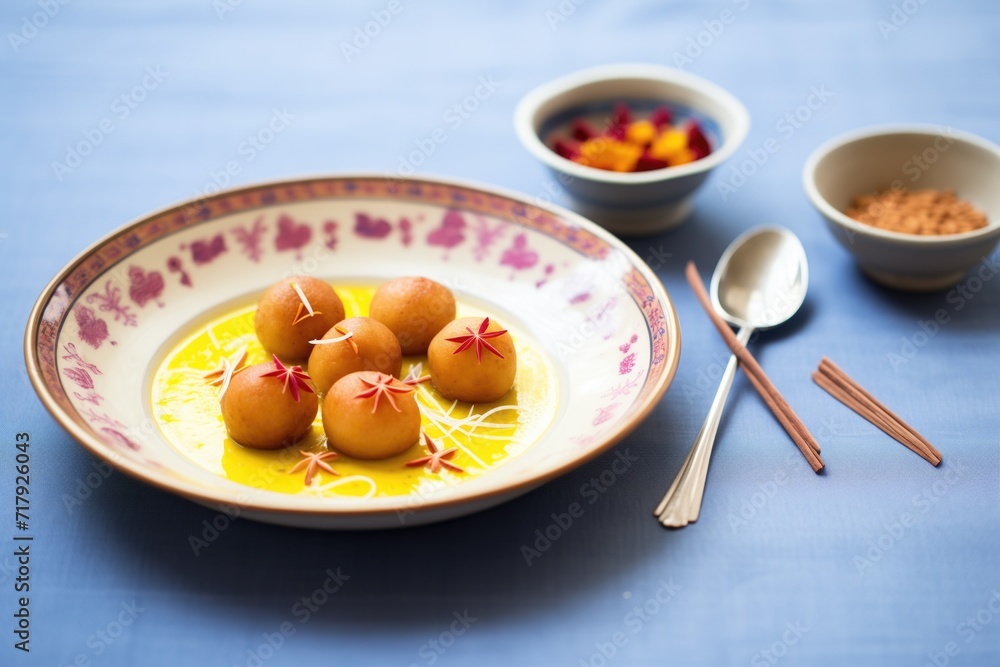 gulab jamun with saffron strands decoration gulab jamun with saffron strands decoration