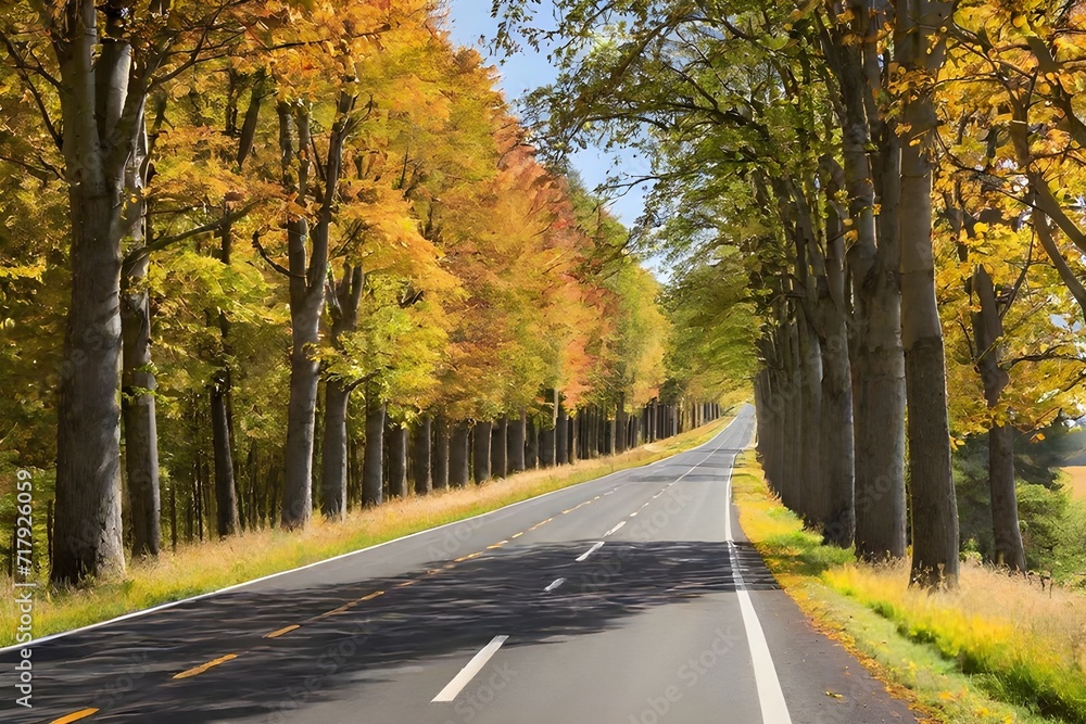 Fototapeta premium a row of trees on either side,