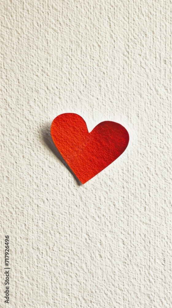 A background mockup with copy space and a bright red heart sticker is centrally placed on a textured white wall, creating a bold and simple statement of love. A background mockup with copy space and a bright red heart sticker is centrally placed on a textured white wall, creating a bold and simple statement of love.