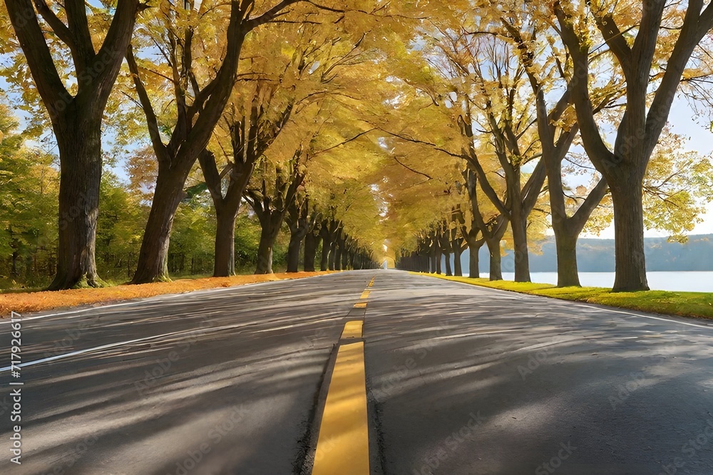 a row of trees on either side,
