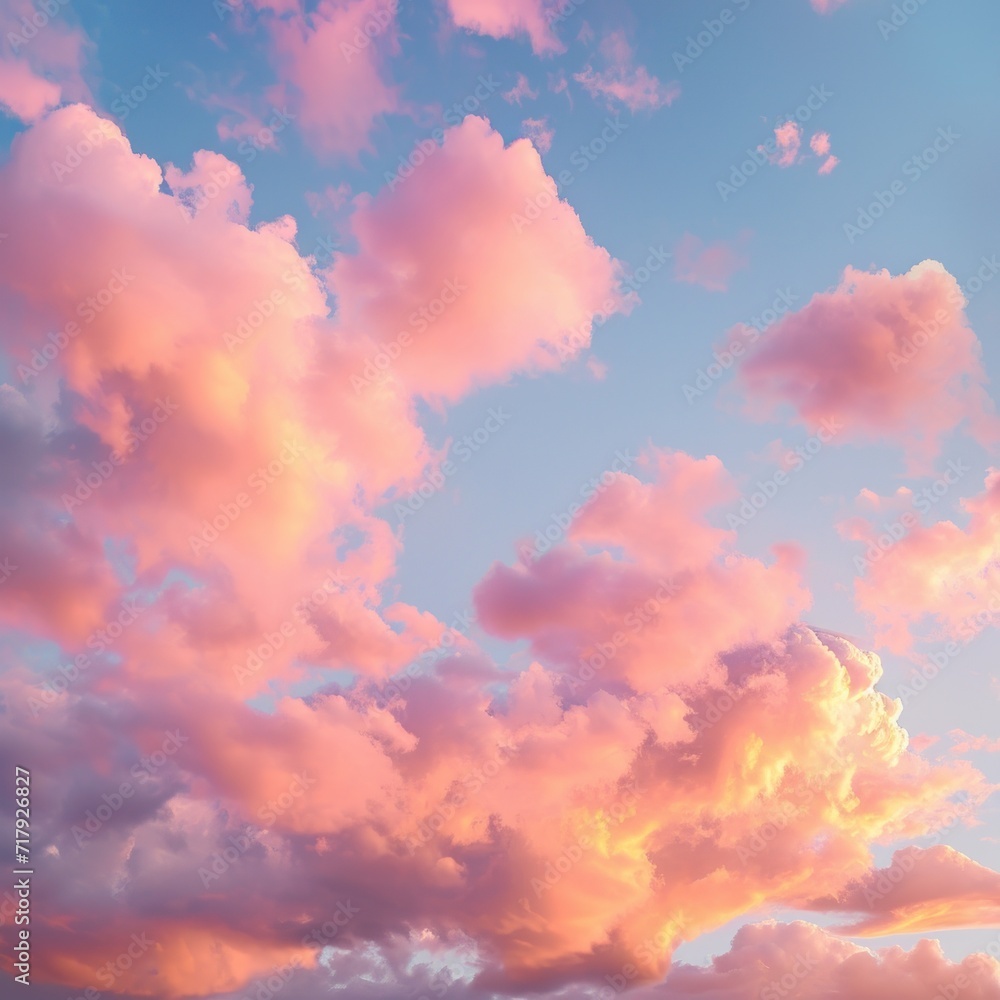 a panoramic view of a vibrant pink and blue sky with fluffy clouds, perfectly suited for a Valentine's Day backdrop or banner with ample copy space