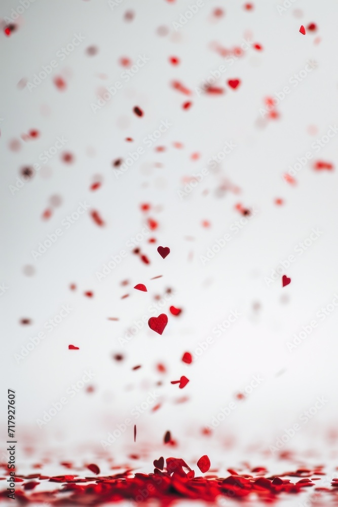 a backdrop mockup with small red heart confetti is scattered across a bottom edge with a dynamic sense of movement against a white background.