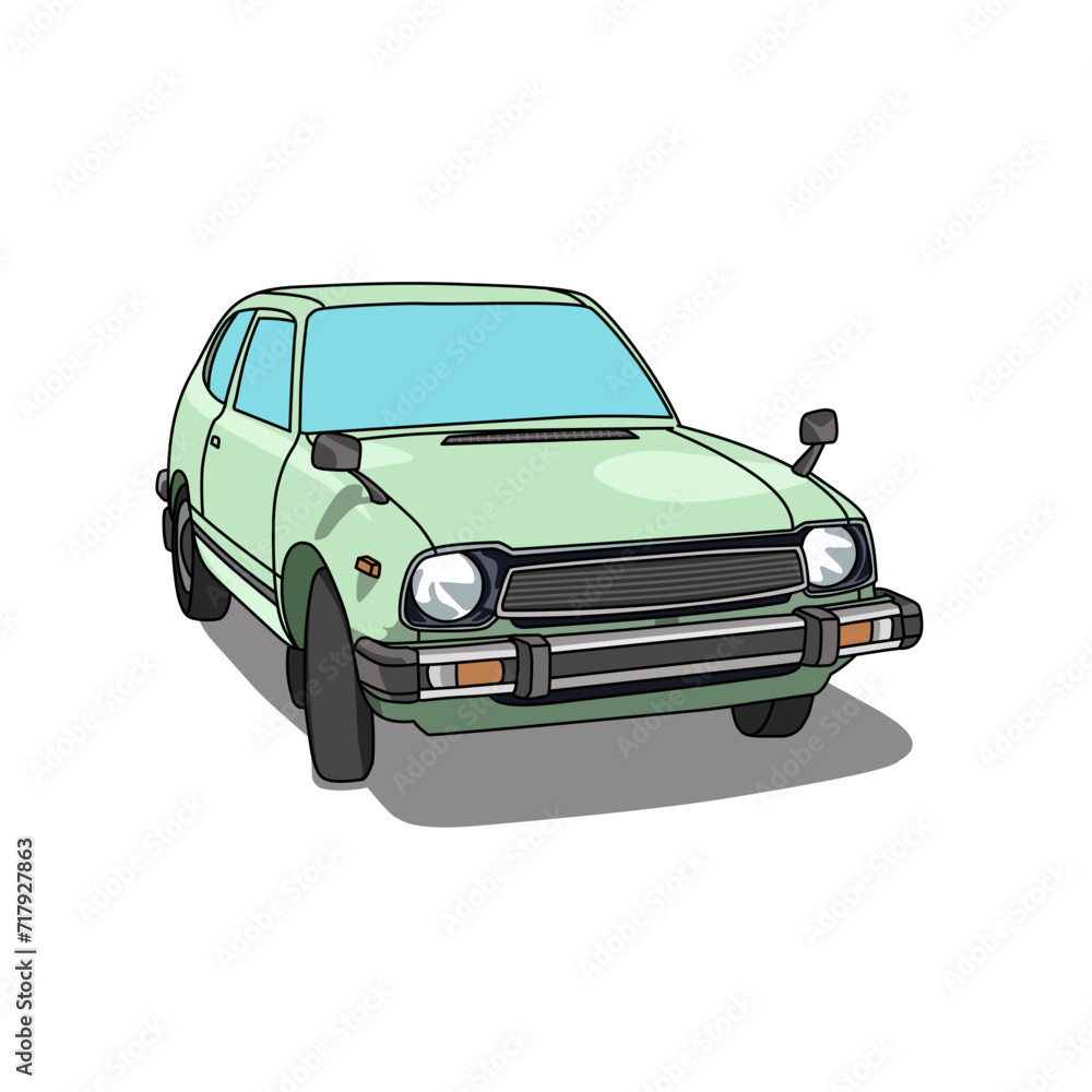 A simple green sedan with a white background