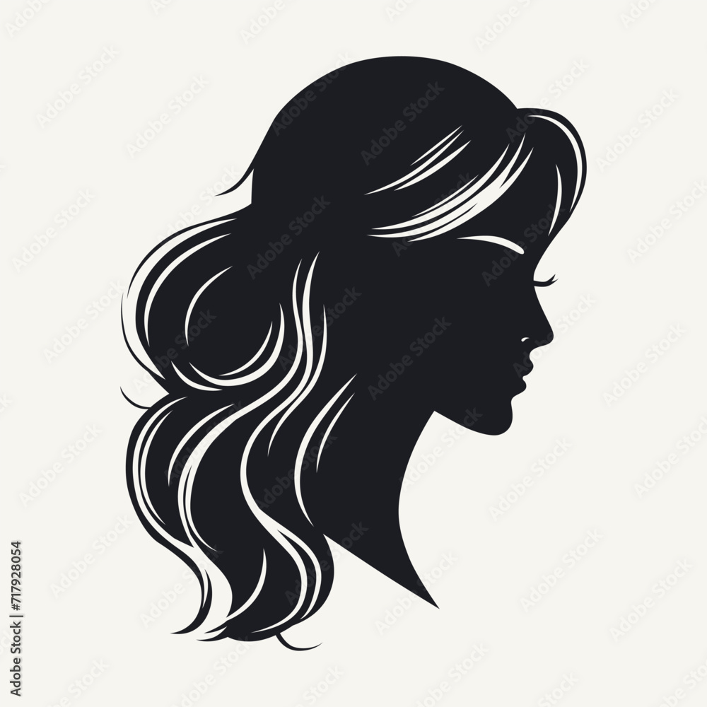 Silhouette of a woman's head with curly hair. Vector illustration.