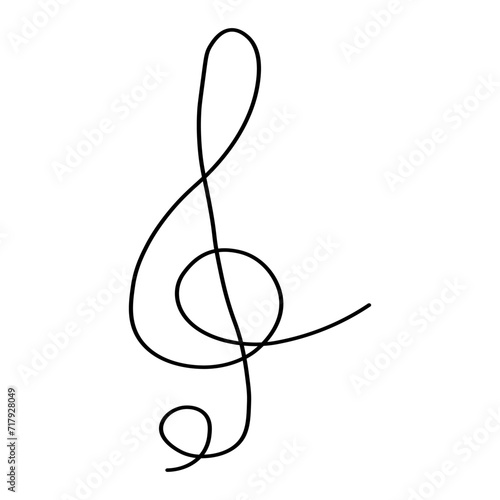 Treble clef continuous line drawing. Minimalist logo. Linear key music note symbol