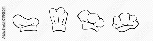 Chefs bakery hats set. Culinary chef headwear for food preparation and cooking with professional folds and trendy vector gourmet design