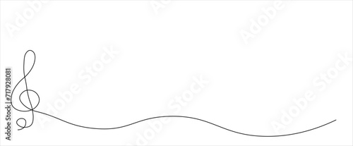 Treble clef continuous line drawing. Minimalist logo. Linear key music note symbol