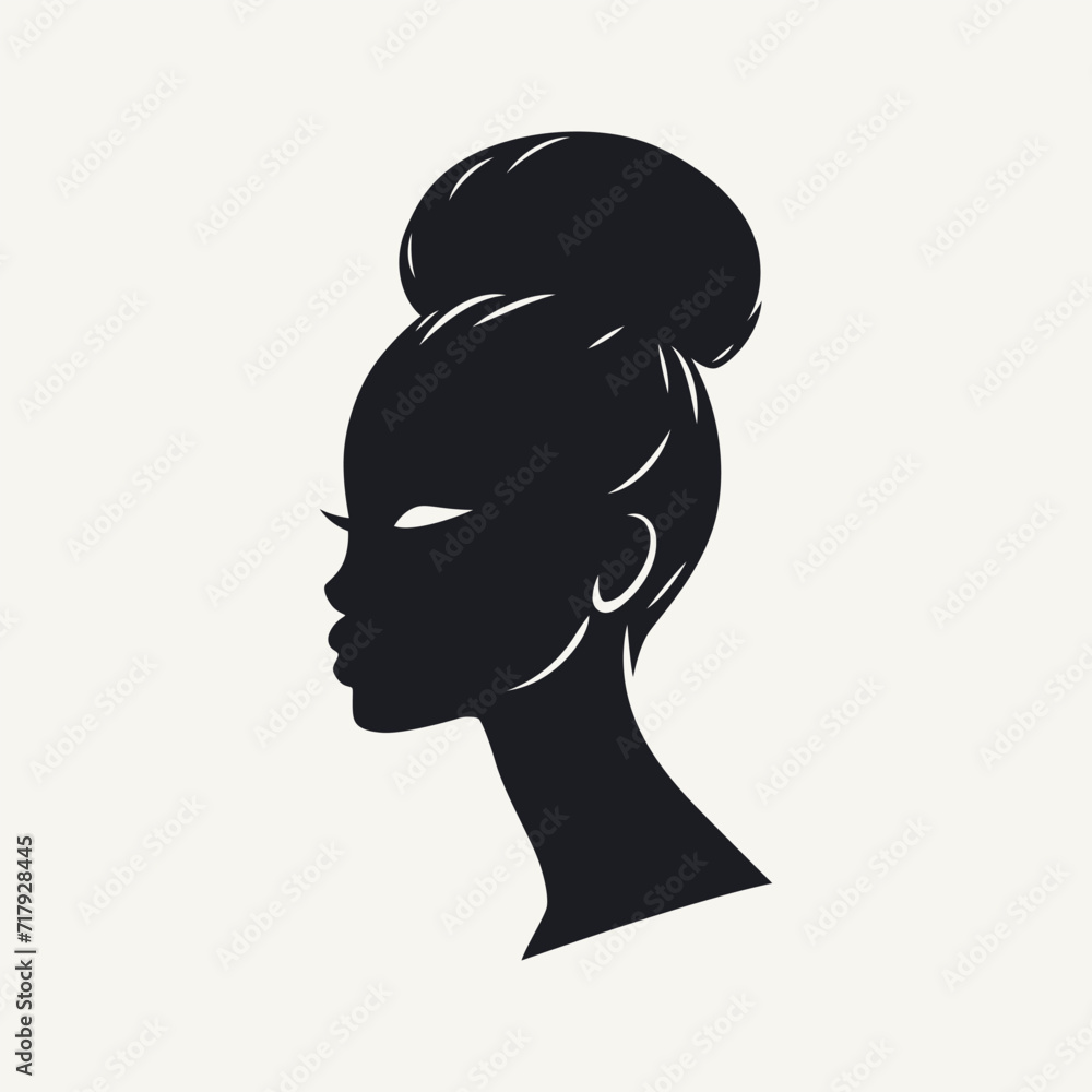 Black and white vector illustration of a beautiful African American woman in profile. Black and white vector illustration of a beautiful African American woman in profile.